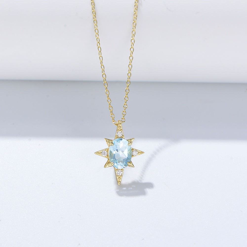 Eight Awn Star Pendant Sky Blue Natural Topaz Necklace – detail view 3