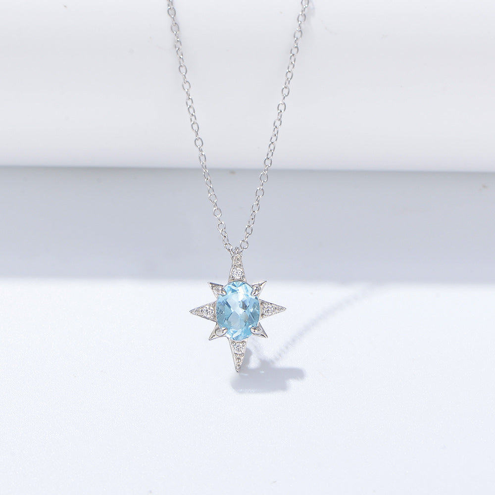 Eight Awn Star Pendant Sky Blue Natural Topaz Necklace – image 4