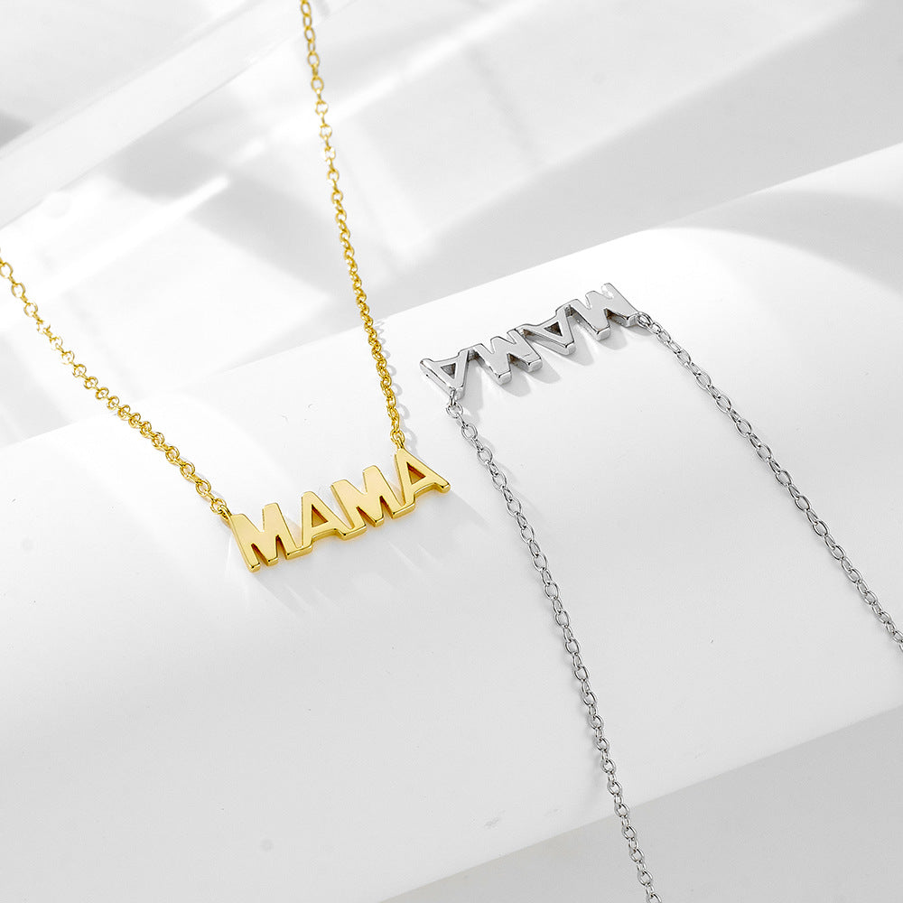Electroplated 14K Glossy Mama Letter Pendant Mother's Day Necklace