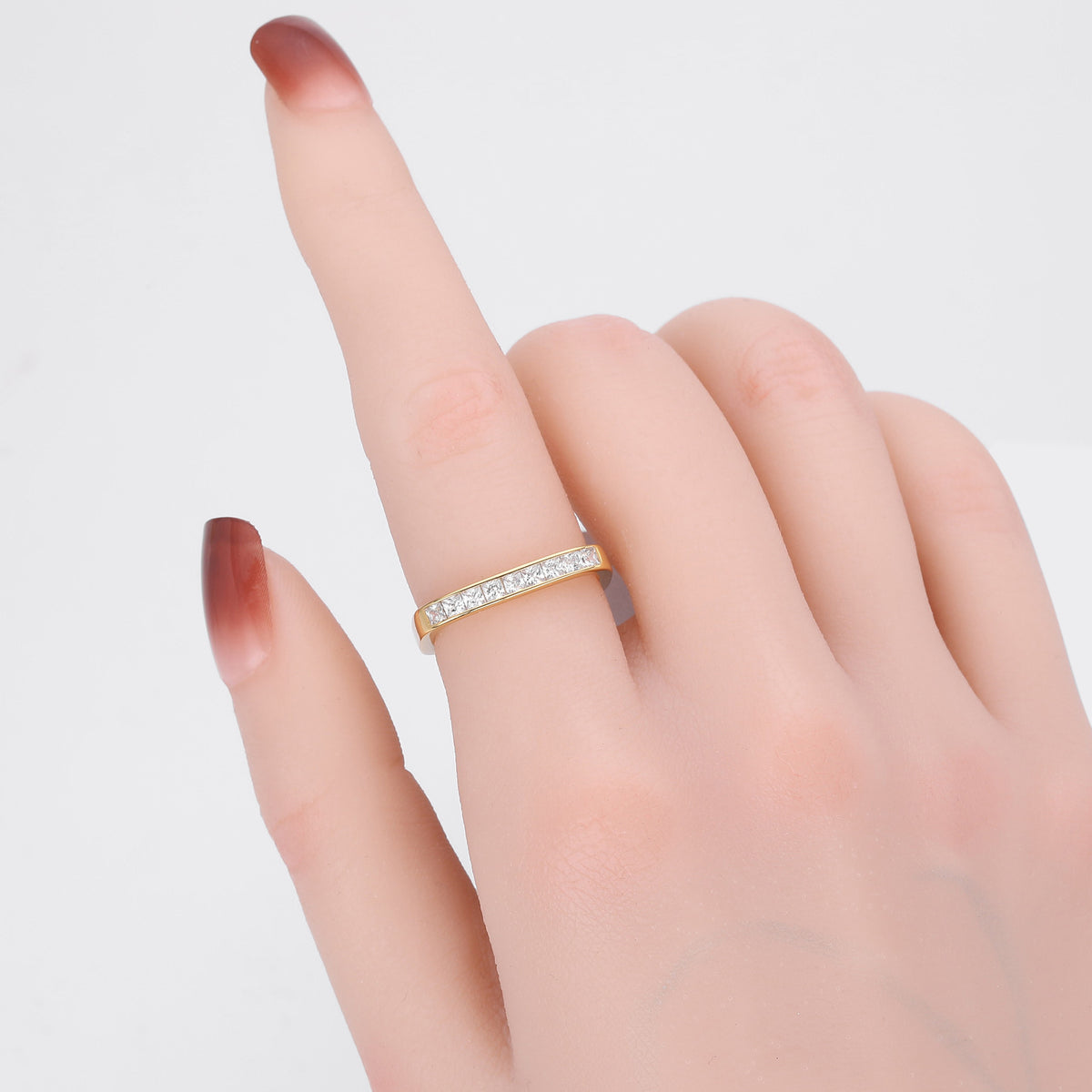 Square Zircon Channel Open Ring – wholesale silver rings