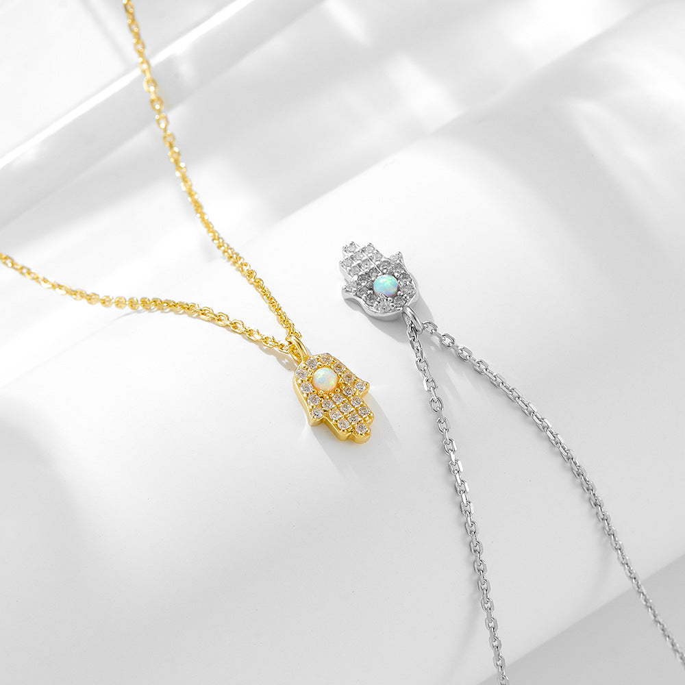 Fatima Hand Zircon Inlaid Necklace