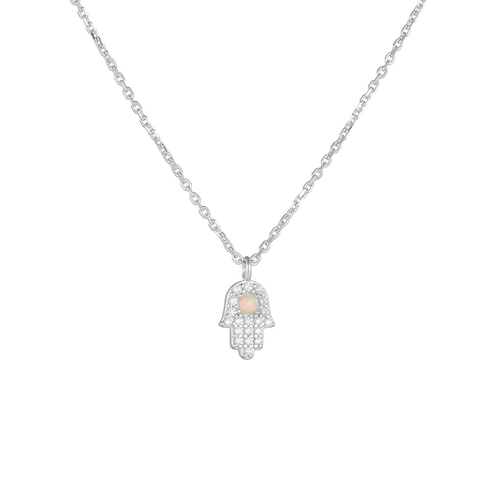 Fatima Hand Zircon Inlaid Necklace – image 6