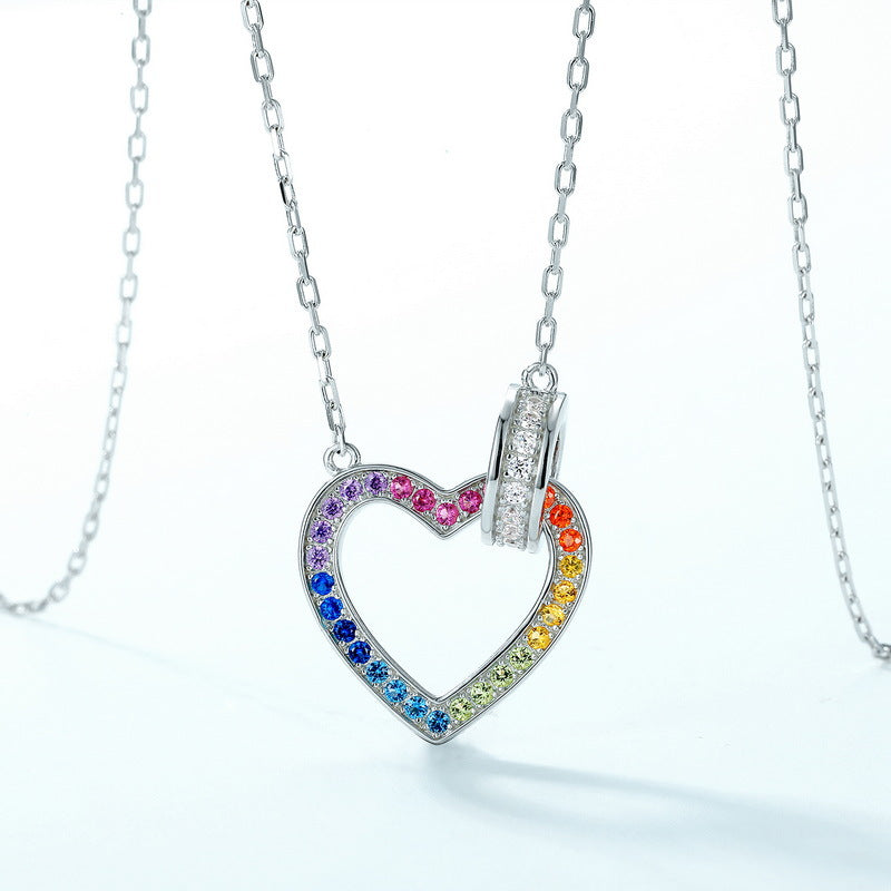 Full Rainbow Zircon Heart Necklace – detail view 3