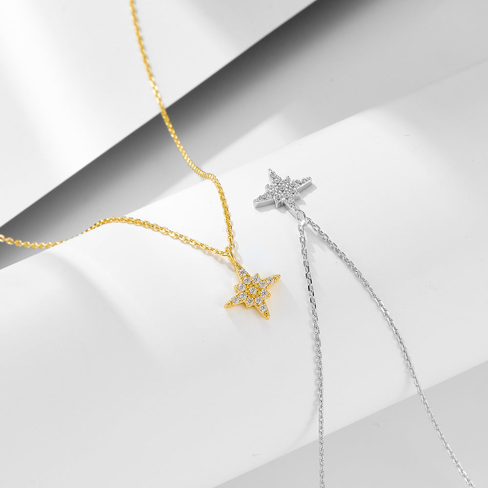 Full Zircon Eight-Pointed Star Necklace