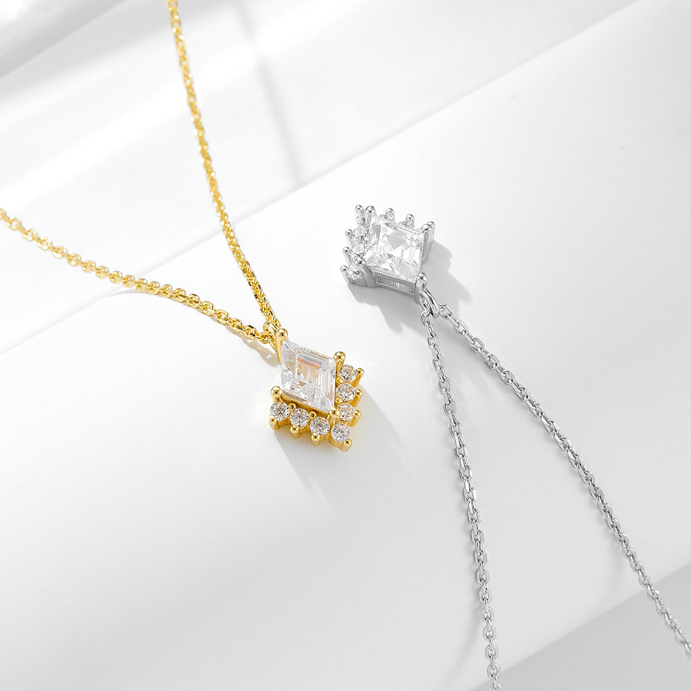 Geometric Diamond Zircon Pendant Necklace
