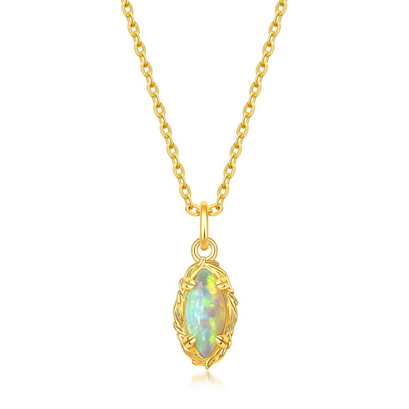 Geometric Marquise Opal Pendant Necklace – image 5