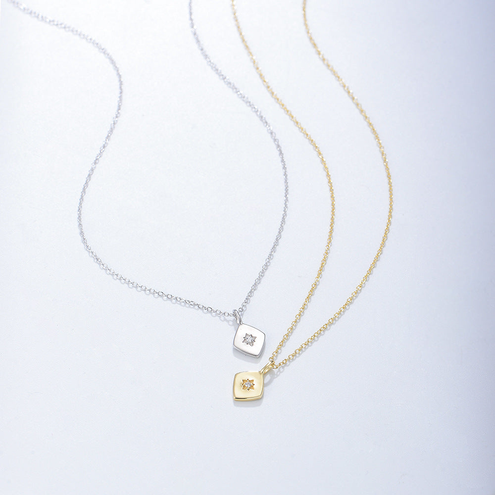 Glossy Gold-Plated Zircon Pendant Necklace