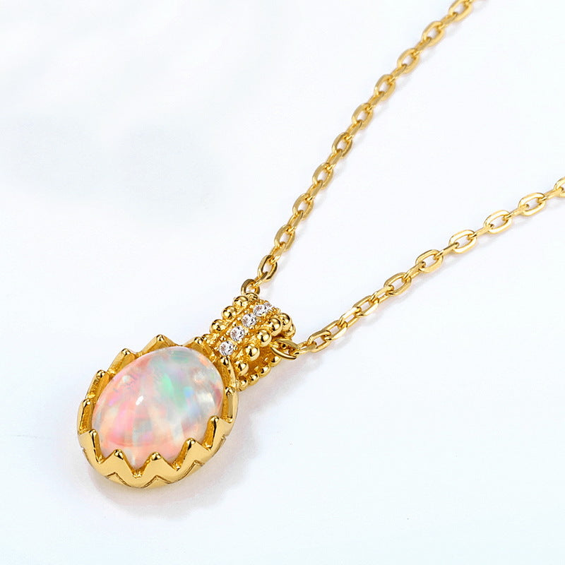 Gold-Plated Retro Opal Egg Pendant Necklace – gemstone jewelry supplier