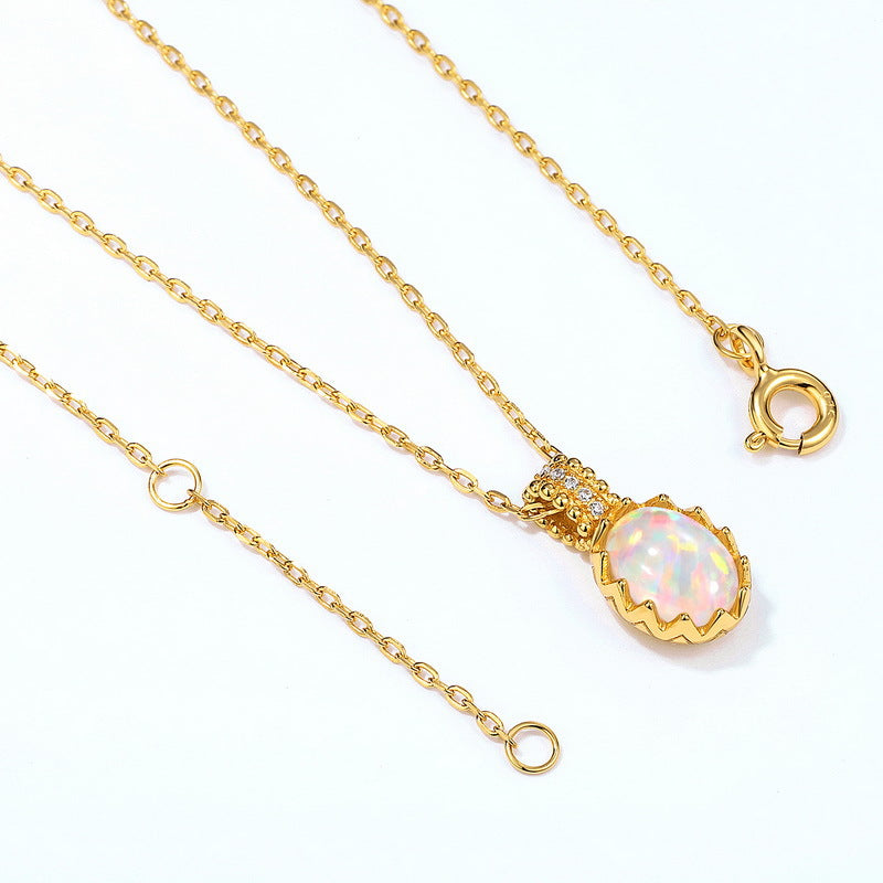 Gold-Plated Retro Opal Egg Pendant Necklace – image 4