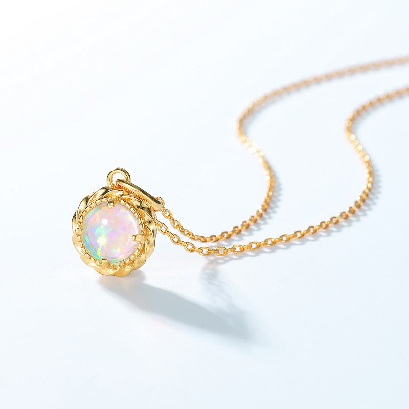 Gold-Plated Retro Opal Pendant Necklace