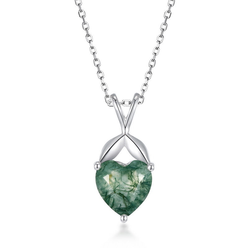 Gold-Plated Green Moss Stone Heart Necklace