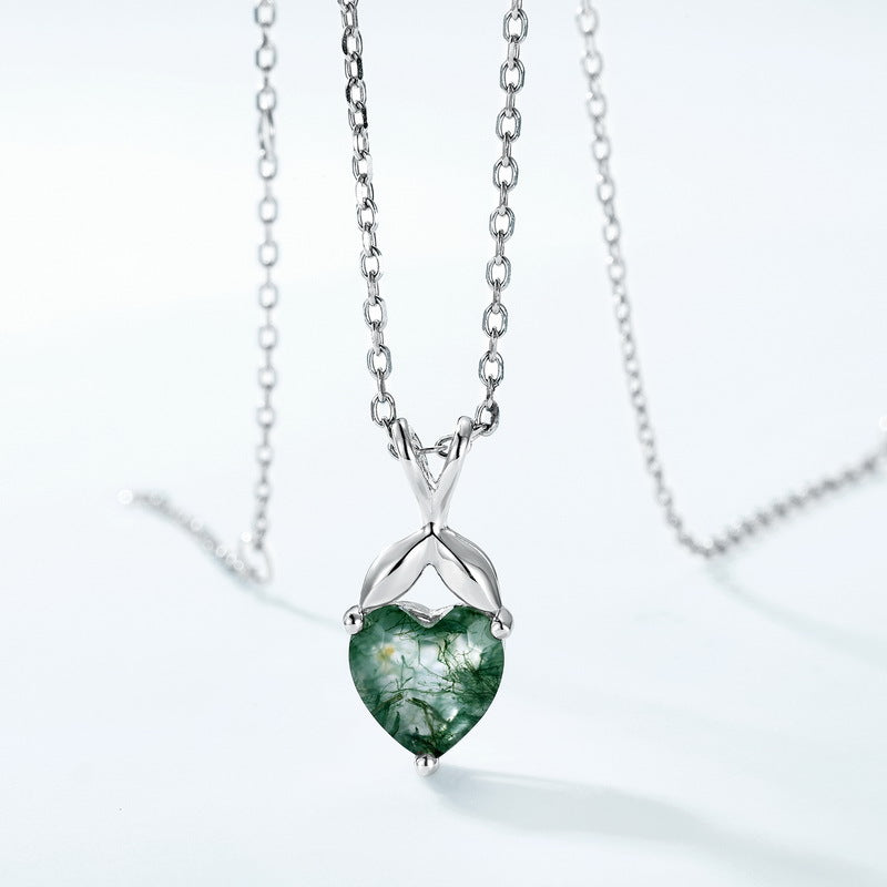 Gold-Plated Green Moss Stone Heart Necklace – gemstone jewelry supplier