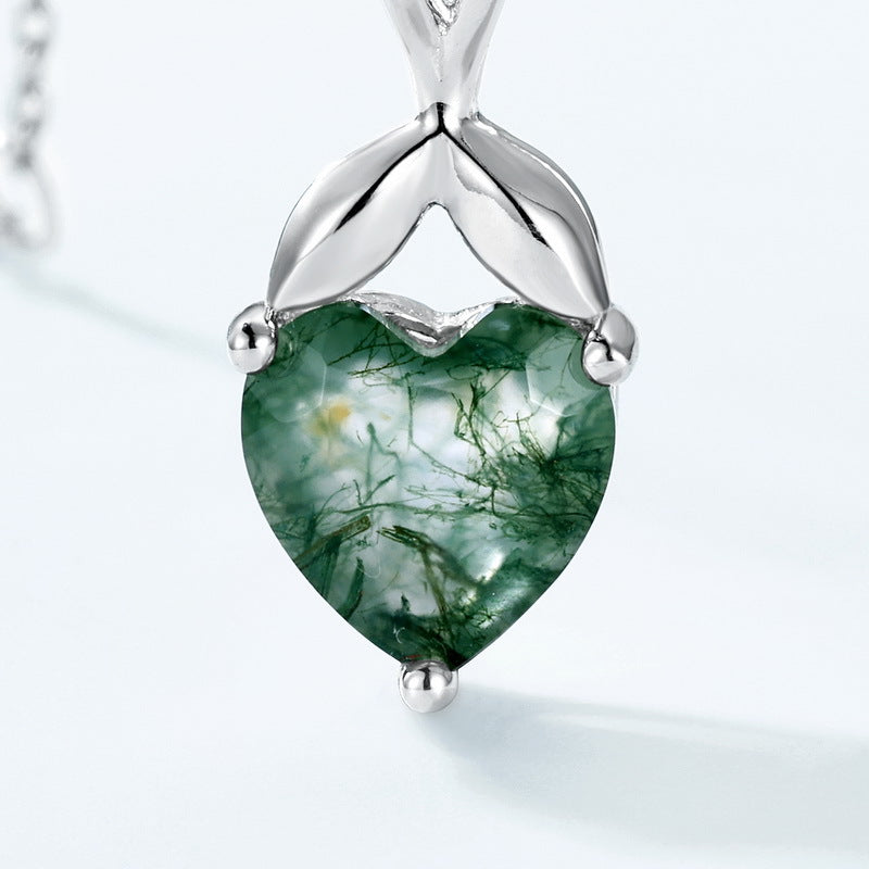 Gold-Plated Green Moss Stone Heart Necklace – image 4