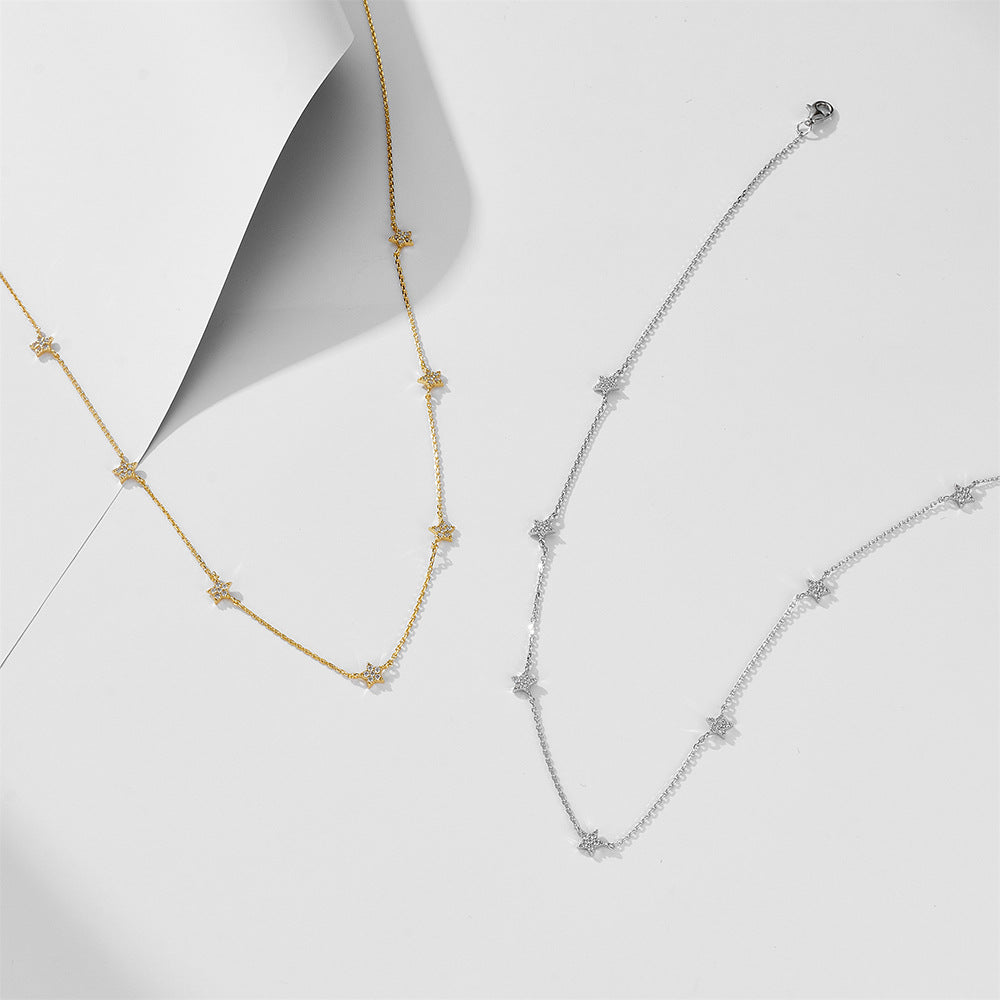 Gold Plated Star Zircon Inlaid Pendant Necklace