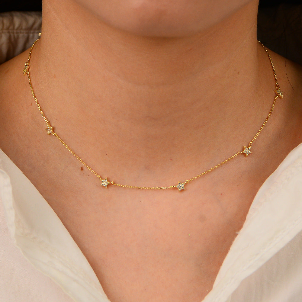 Gold Plated Star Zircon Inlaid Pendant Necklace – wholesale silver necklaces