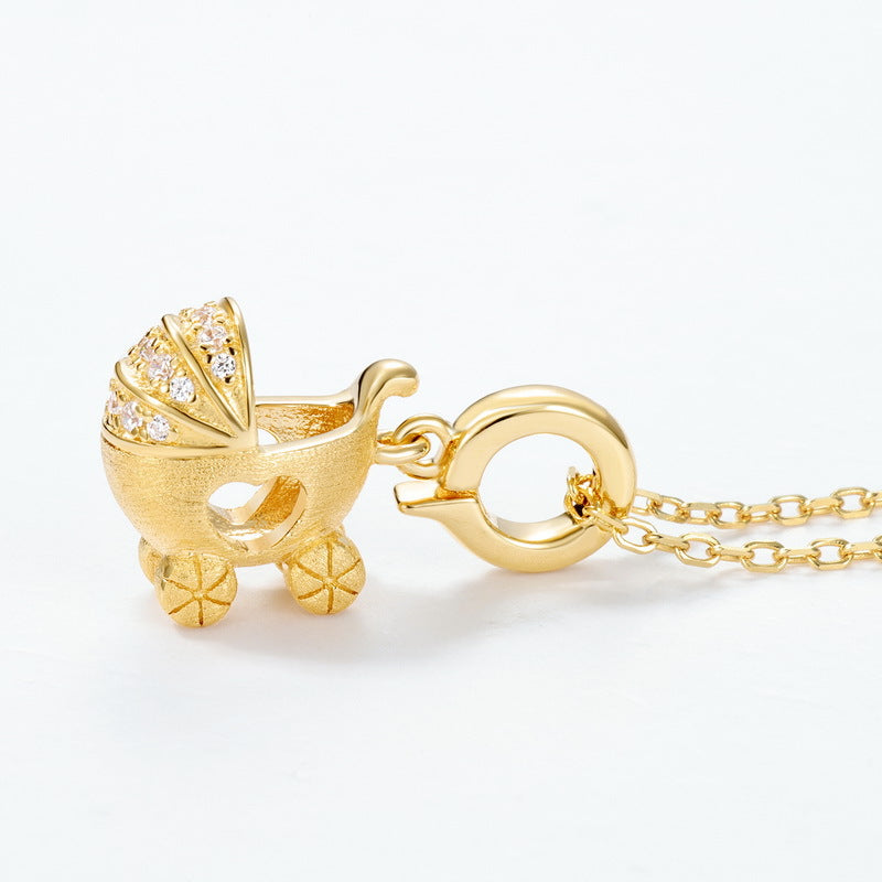 Gold-Plated Stroller Zircon Pendant Necklace