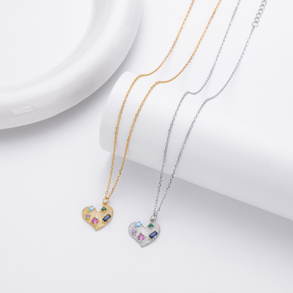 Heart Necklace with Colored Zirconia