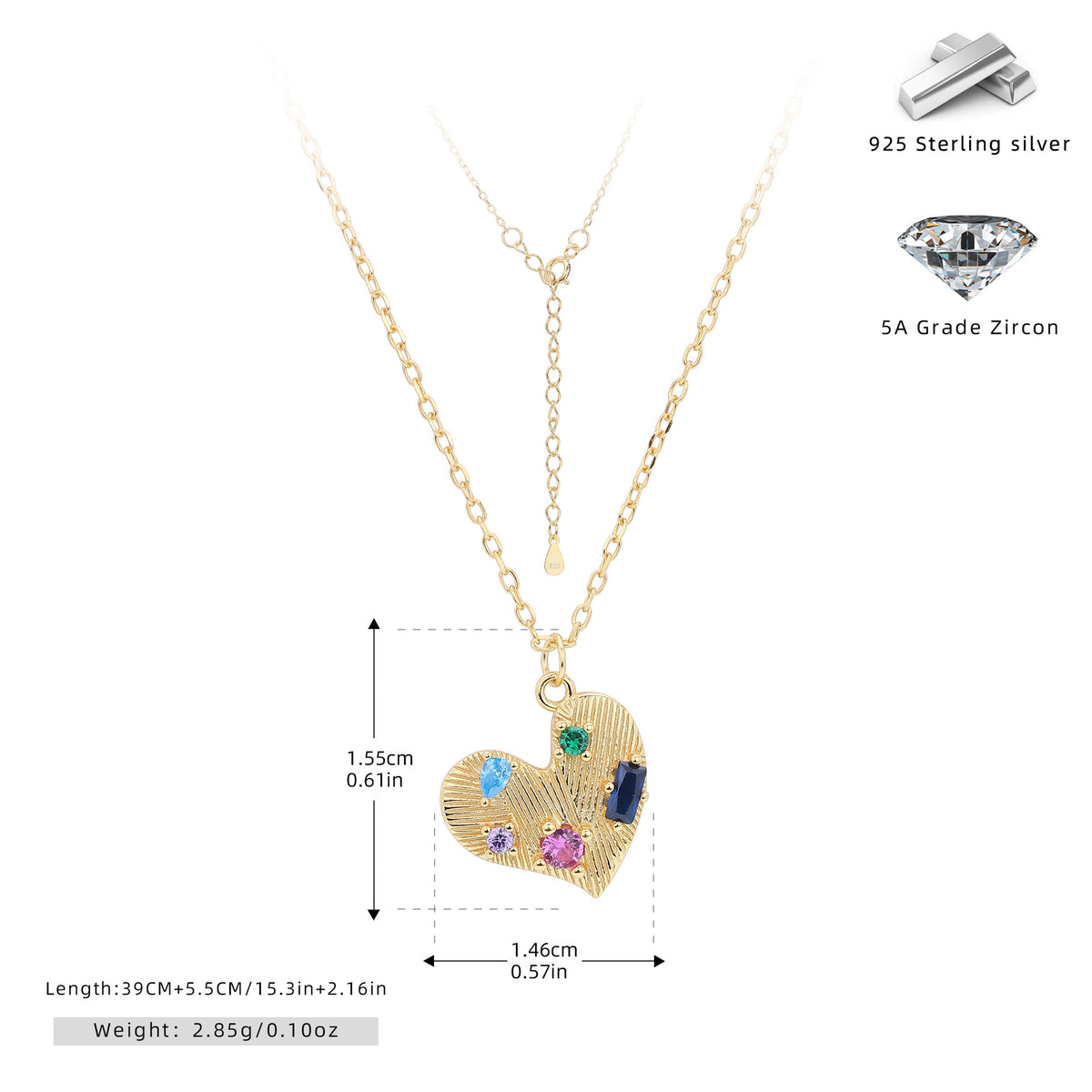 Heart Necklace with Colored Zirconia – image 9