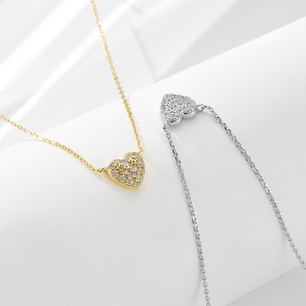 Heart-Shaped Fully Jeweled Loving Heart Zircon Inlaid Necklace