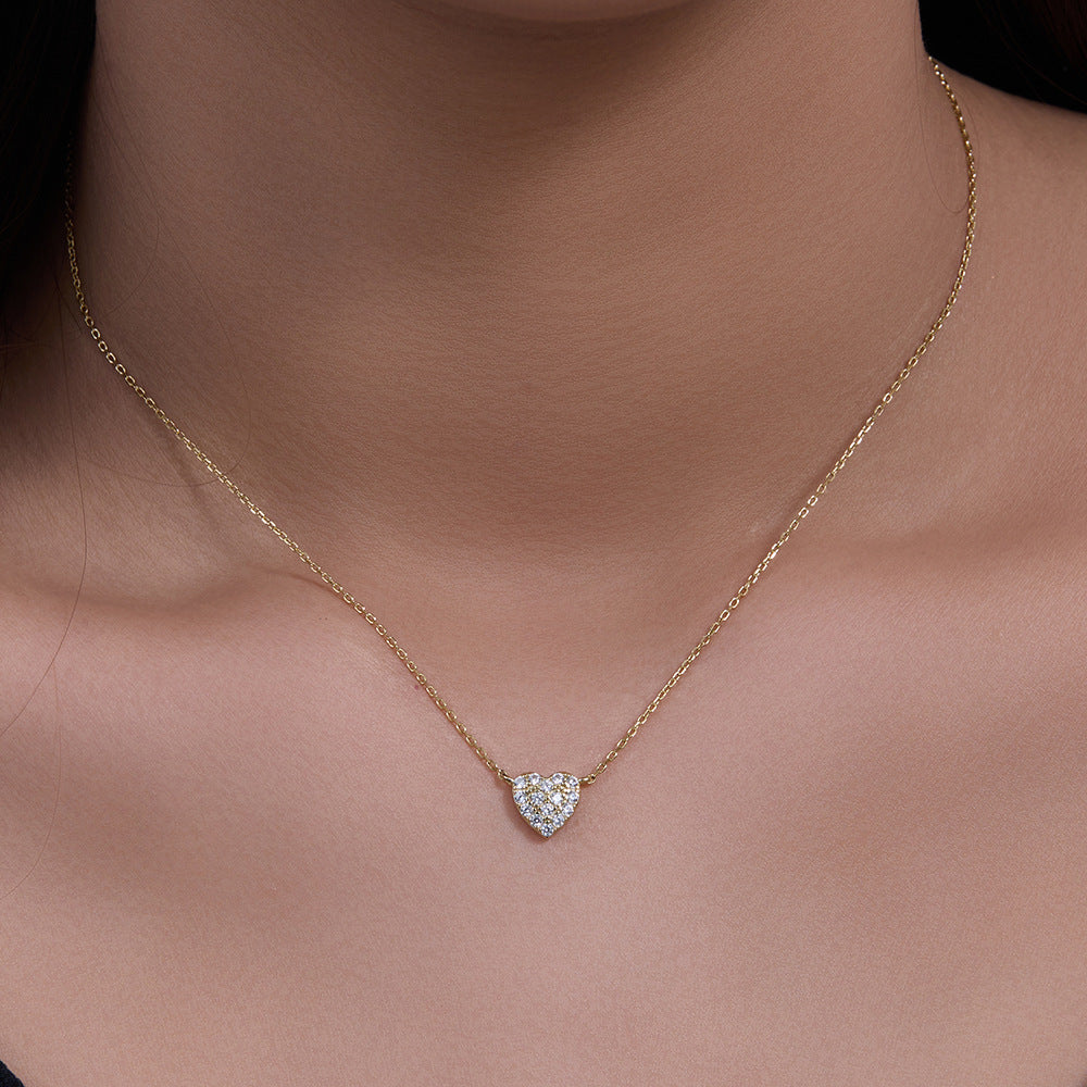 Heart-Shaped Fully Jeweled Loving Heart Zircon Inlaid Necklace – wholesale silver necklaces