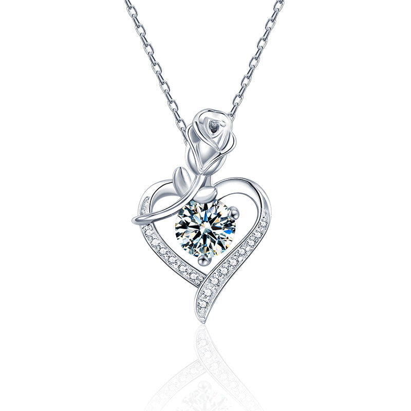 Moissanite Heart Rose Pendant Necklace