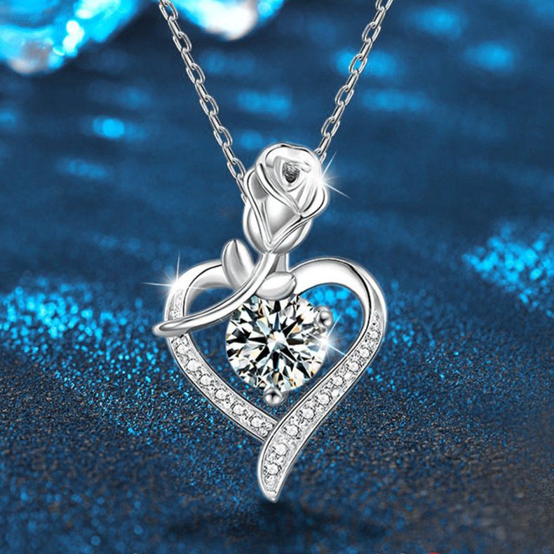 Moissanite Heart Rose Pendant Necklace – wholesale moissanite jewelry