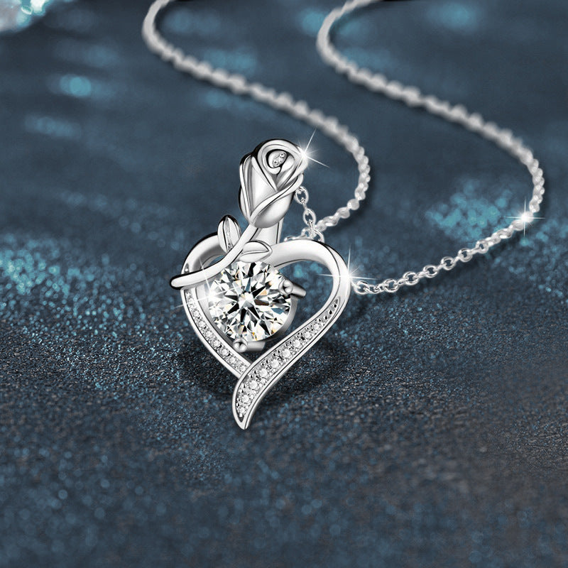 Moissanite Heart Rose Pendant Necklace – image 4