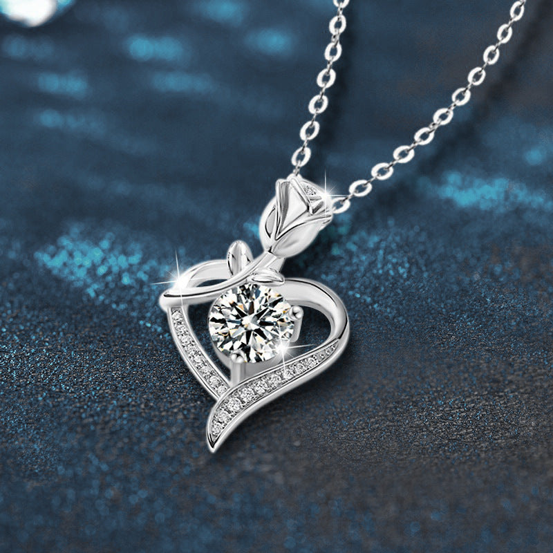 Moissanite Heart Rose Pendant Necklace – image 5