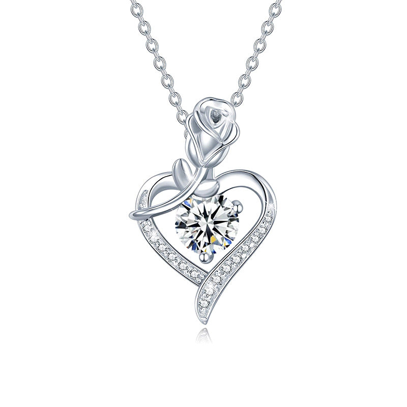 Moissanite Heart Rose Pendant Necklace – image 6