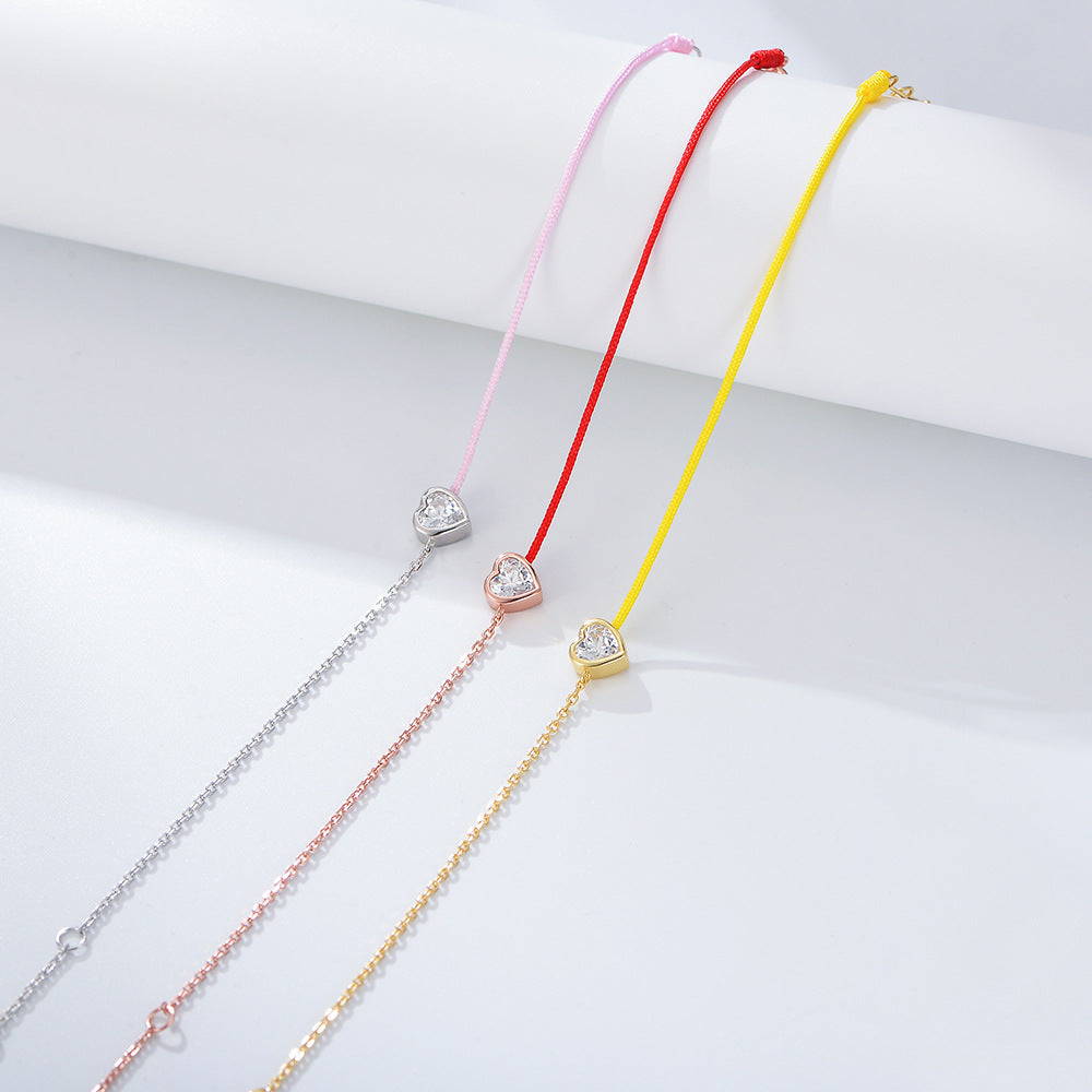 Heart Zircon Colored Rope Bracelet