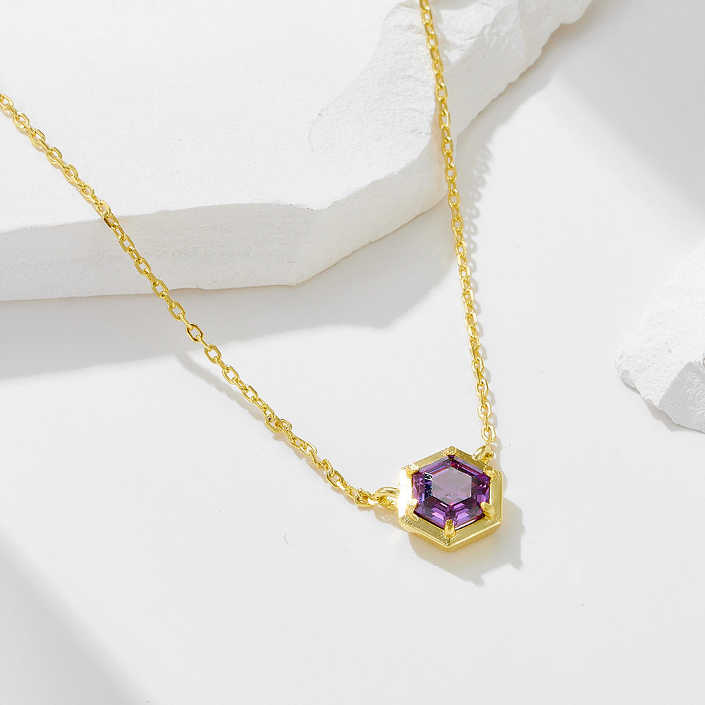 Hexagonal Amethyst Zircon Pendant Necklace