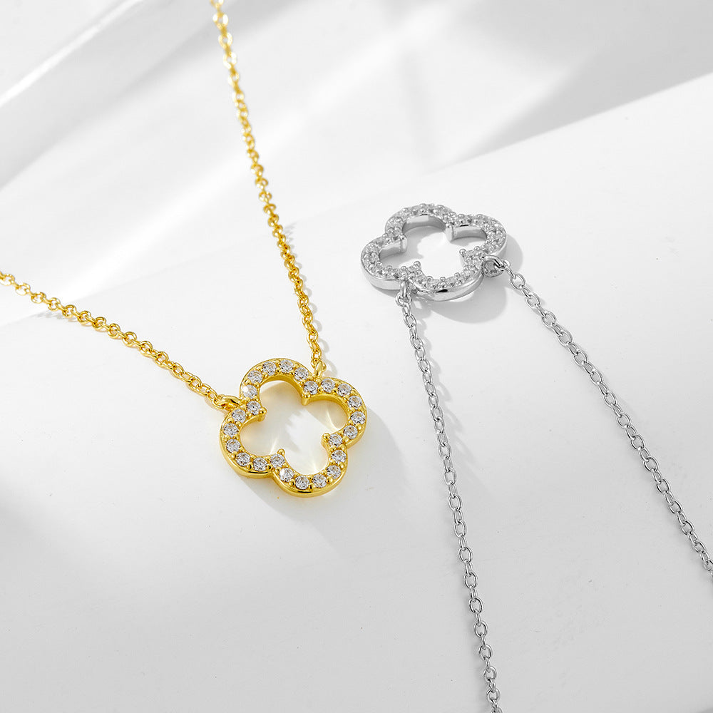 Hollow Zircon Inlaid Four Leaf Clover Necklace