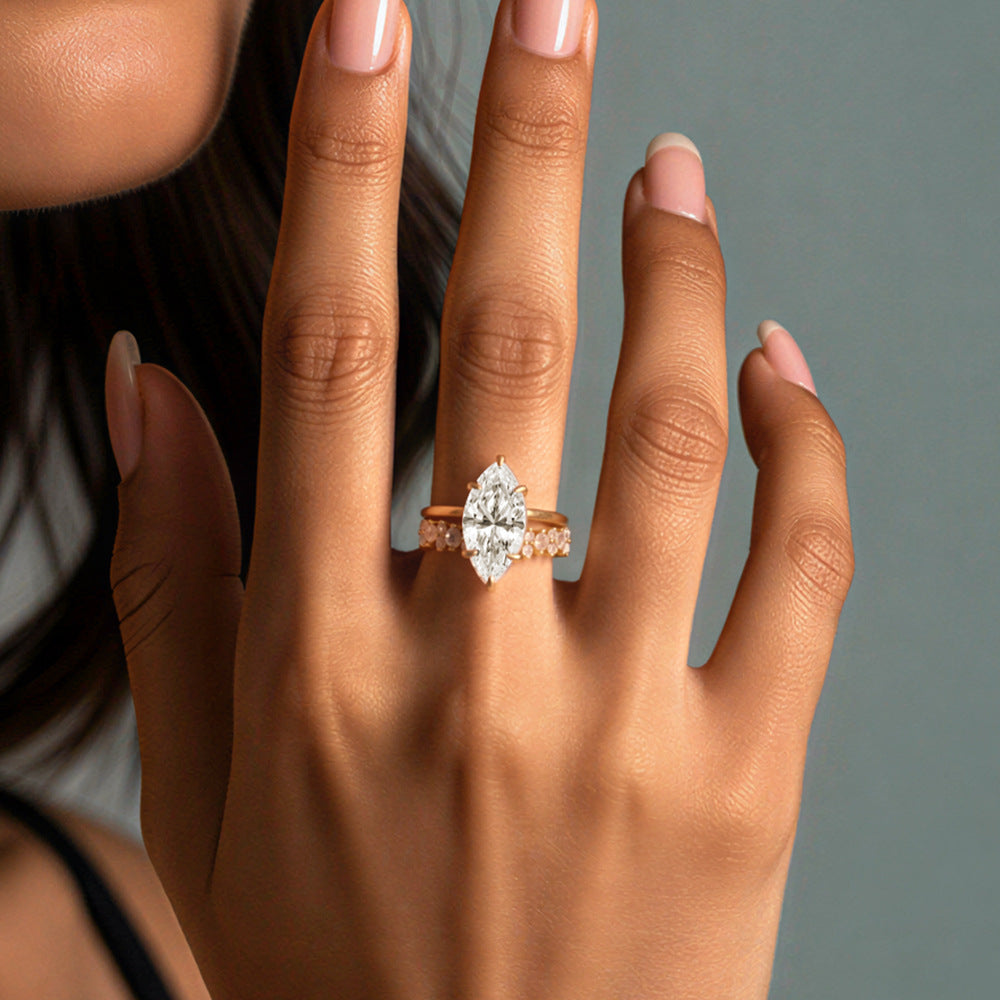 Marquise Solitaire Bridal Ring Set – image 5