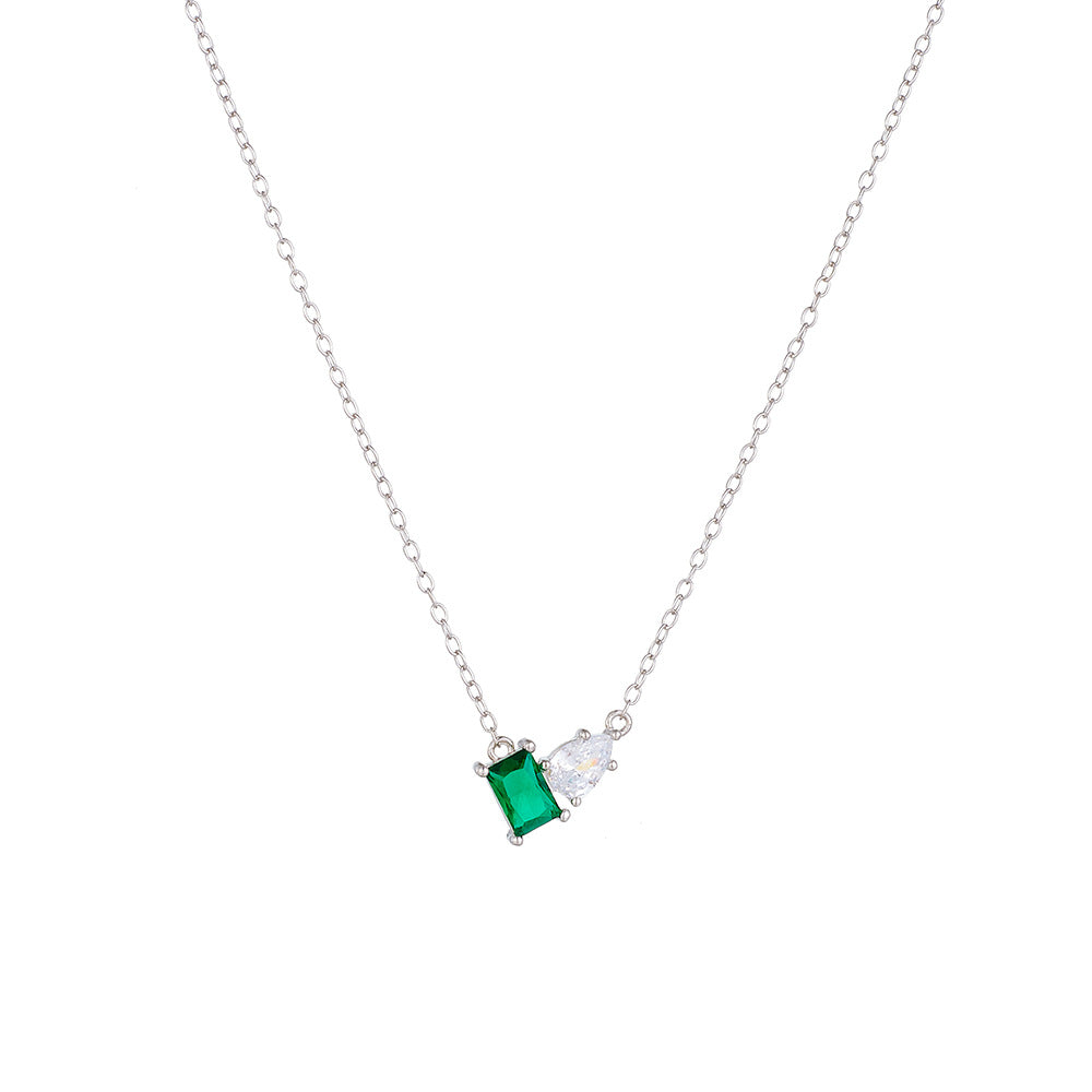 Inlaid Emerald Rectangular Water Drop Zircon Necklace – image 5