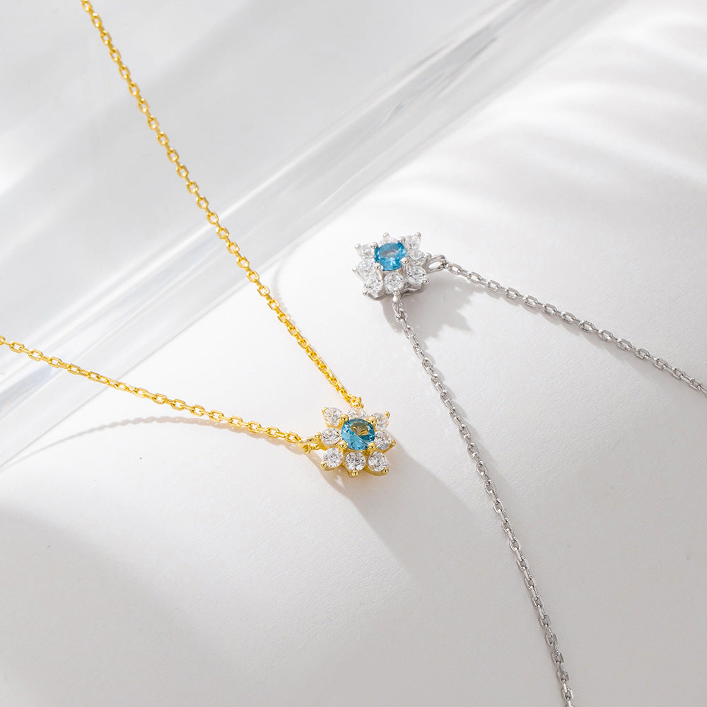 Micro Inlaid Zircon Flower Diamond Pendant Necklace