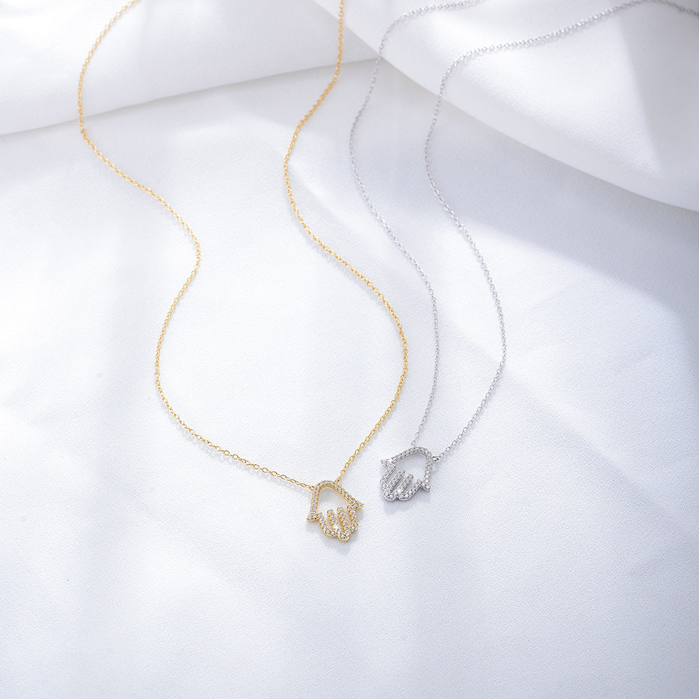 Micro Inlaid Zircon Hollow Palm Pendant Necklace