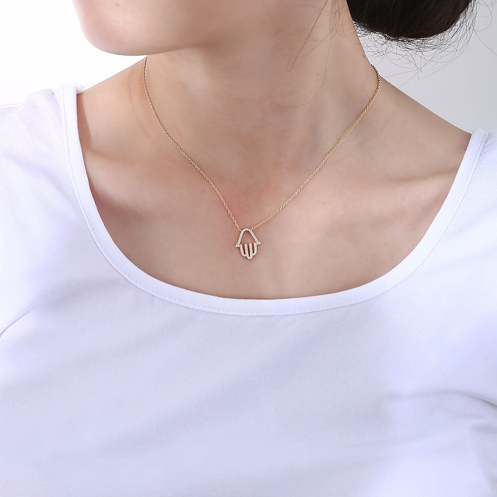 Micro Inlaid Zircon Hollow Palm Pendant Necklace – wholesale silver necklaces