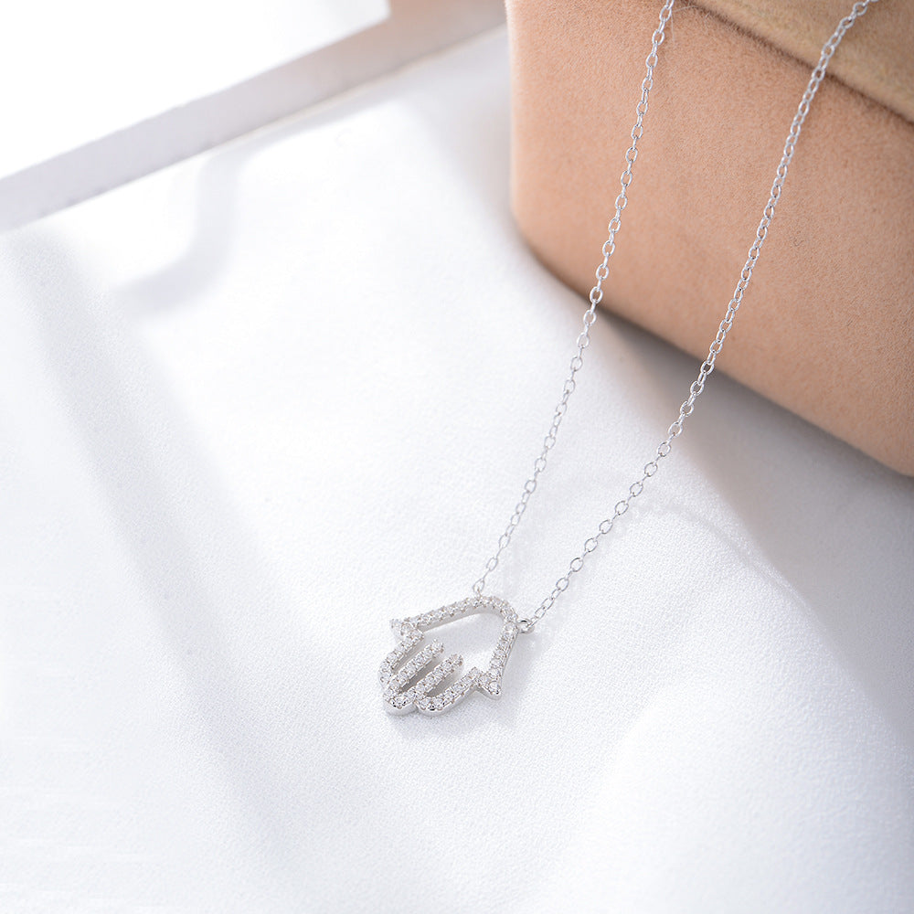 Micro Inlaid Zircon Hollow Palm Pendant Necklace – image 4