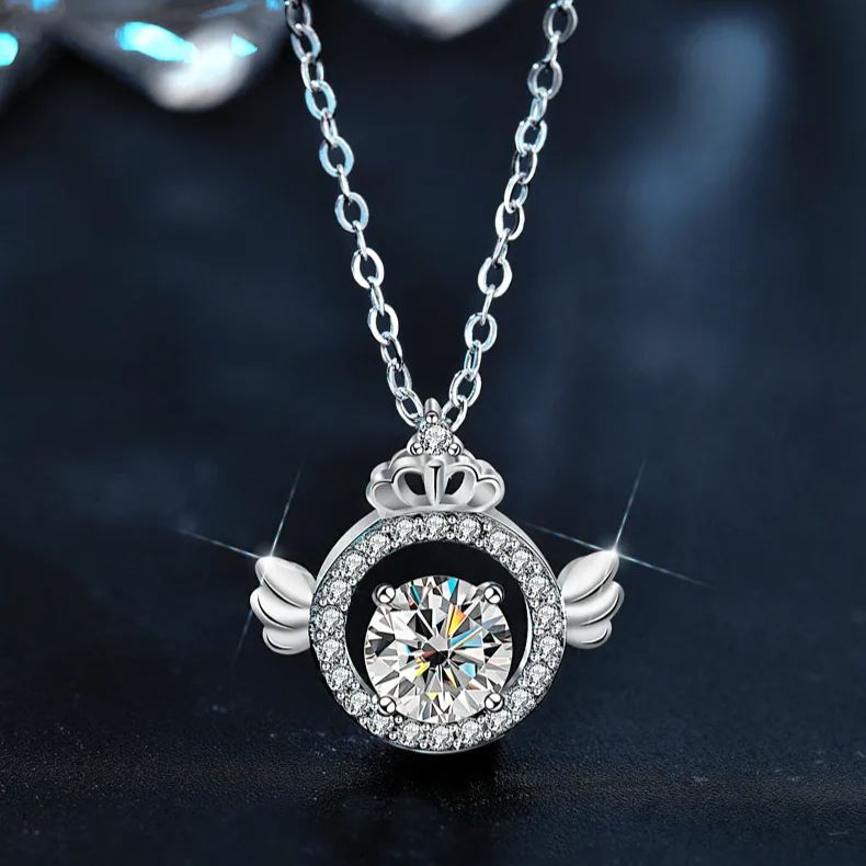 Moissanite Winged Crown Halo Necklace – wholesale moissanite jewelry