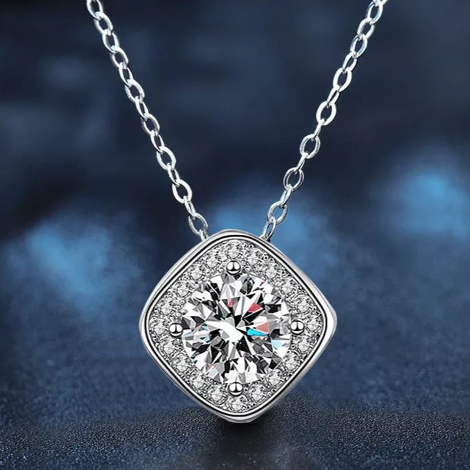 Moissanite Cushion Halo Necklace – moissanite wholesale