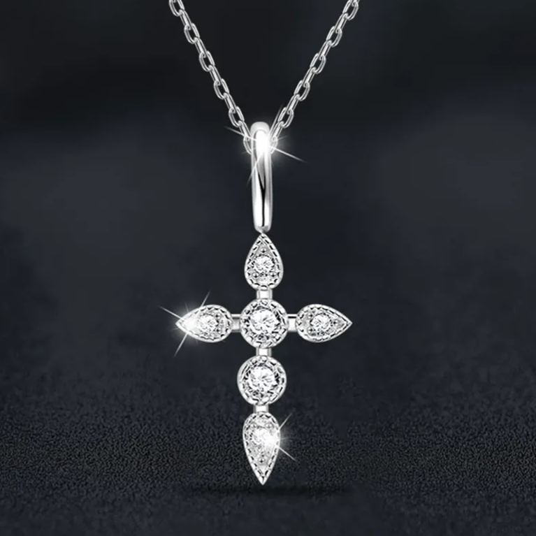 Twin-Stone Moissanite Cross Necklace – wholesale moissanite jewelry