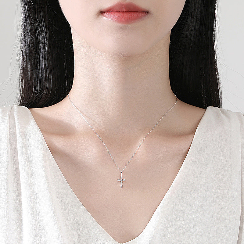 Twin-Stone Moissanite Cross Necklace – detail view 3