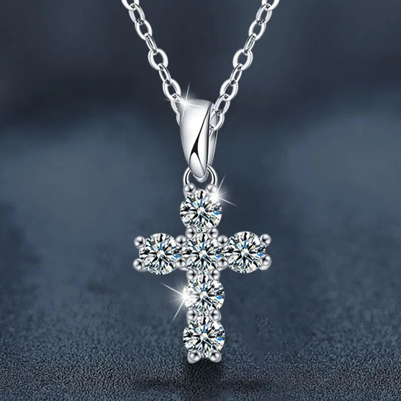 Six-Stone Moissanite Cross Necklace – wholesale moissanite jewelry