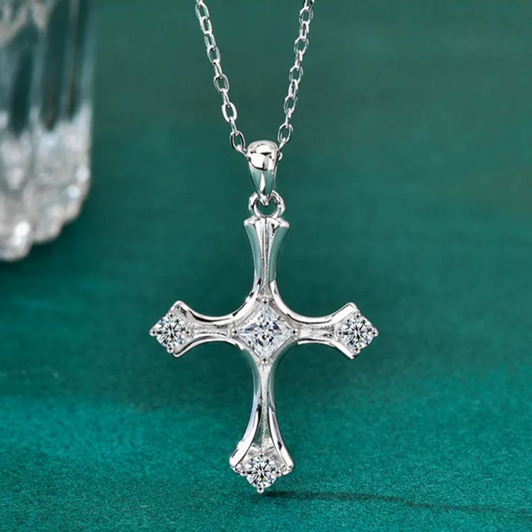 Moissanite Square-Stone Cross Necklace – wholesale moissanite jewelry