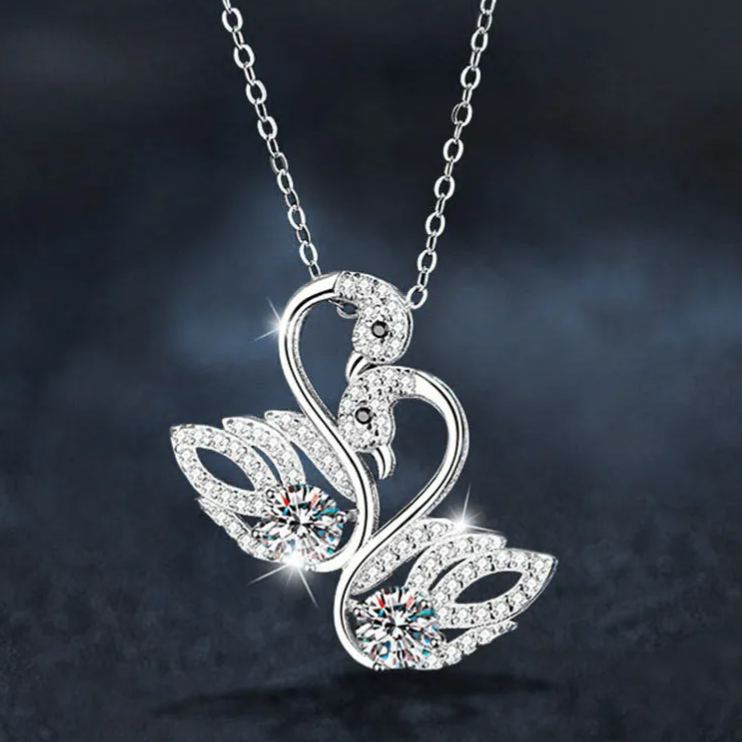 Moissanite Double Swan Pendant Necklace – detail view 3