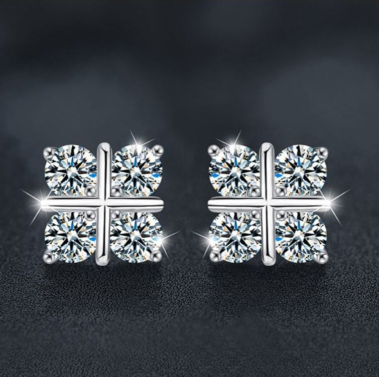 Moissanite Four-Leaf Clover Stud Earrings – wholesale moissanite jewelry
