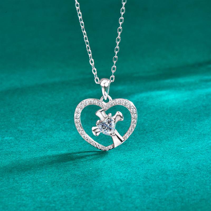 Moissanite Heart Cross Necklace – wholesale moissanite jewelry