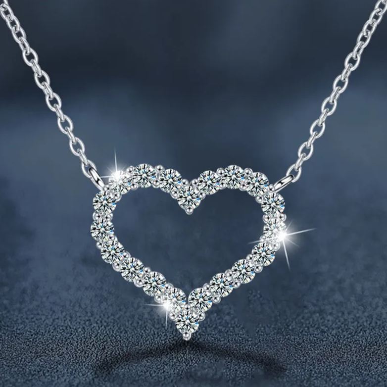 Moissanite Pavé Open Heart Necklace – wholesale moissanite jewelry