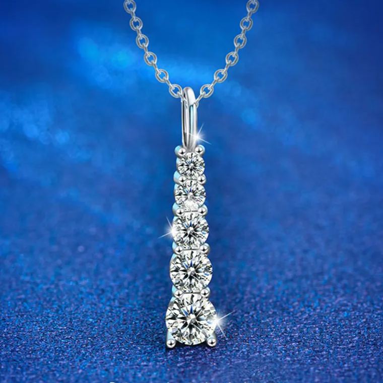 5-Stone Graduated Moissanite Necklace – wholesale moissanite jewelry