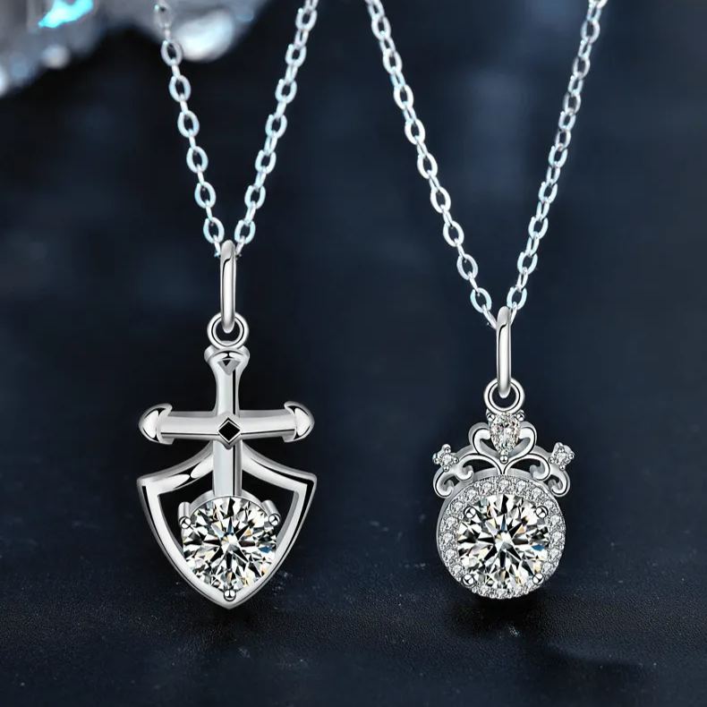 Princess and Knight Couple Necklace – wholesale moissanite jewelry